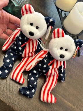 Pair of Ty Patriotic American Flag “Spangle” Bear Plushies- Red White Blue